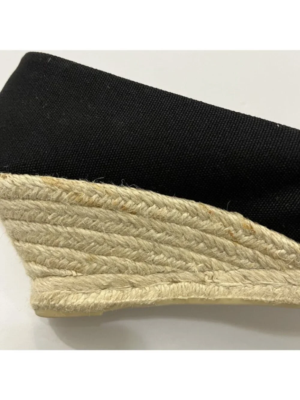 Talbots Black Canvas Peep Toe Sip On Espadrille Wedge Sandal